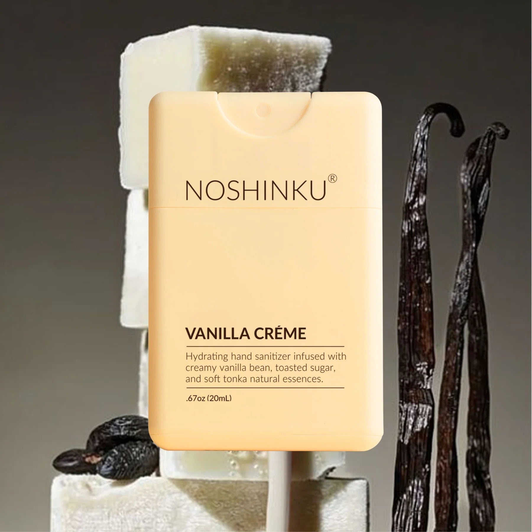 The Pharmacy Lab Noshinku Vanilla Crème Pocket Sprayer with warm vanilla bean and sugar-inspired hydrating hand sanitizer aesthetic