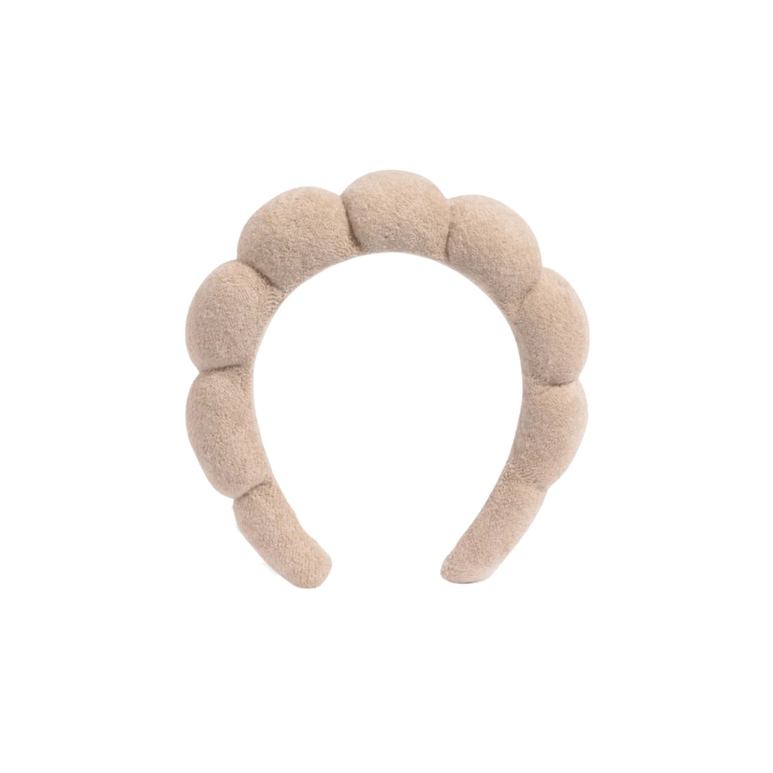 The Pharmacy Lab NUDA GRWM Terry Headband in soft beige designed for comfortable skincare, makeup, and self-care routines