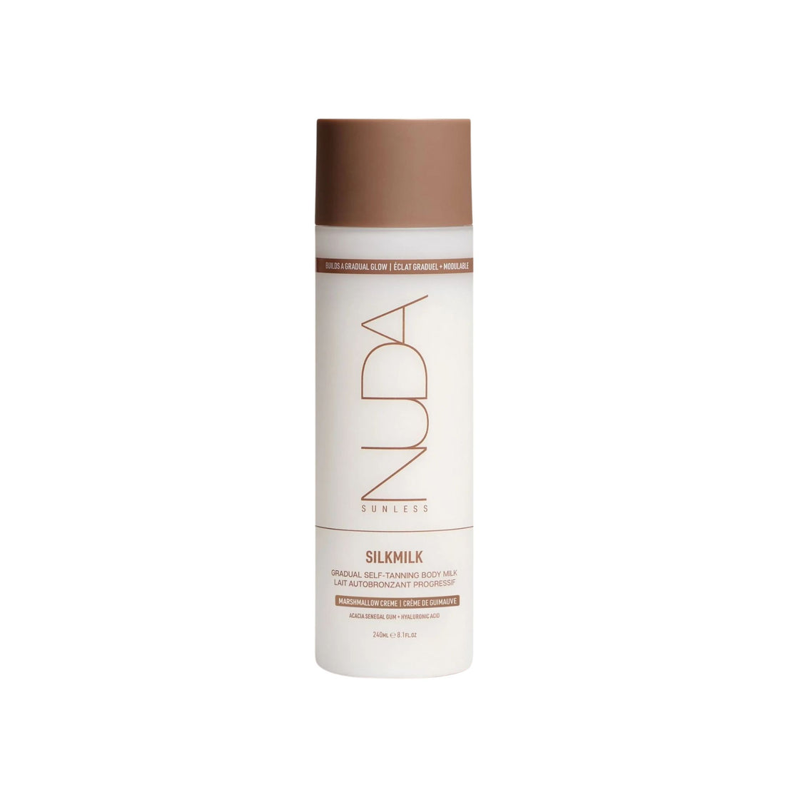 The Pharmacy Lab NUDA Silkmilk gradual self-tanning body milk with hyaluronic acid and vegan collagen for a natural sunless glow