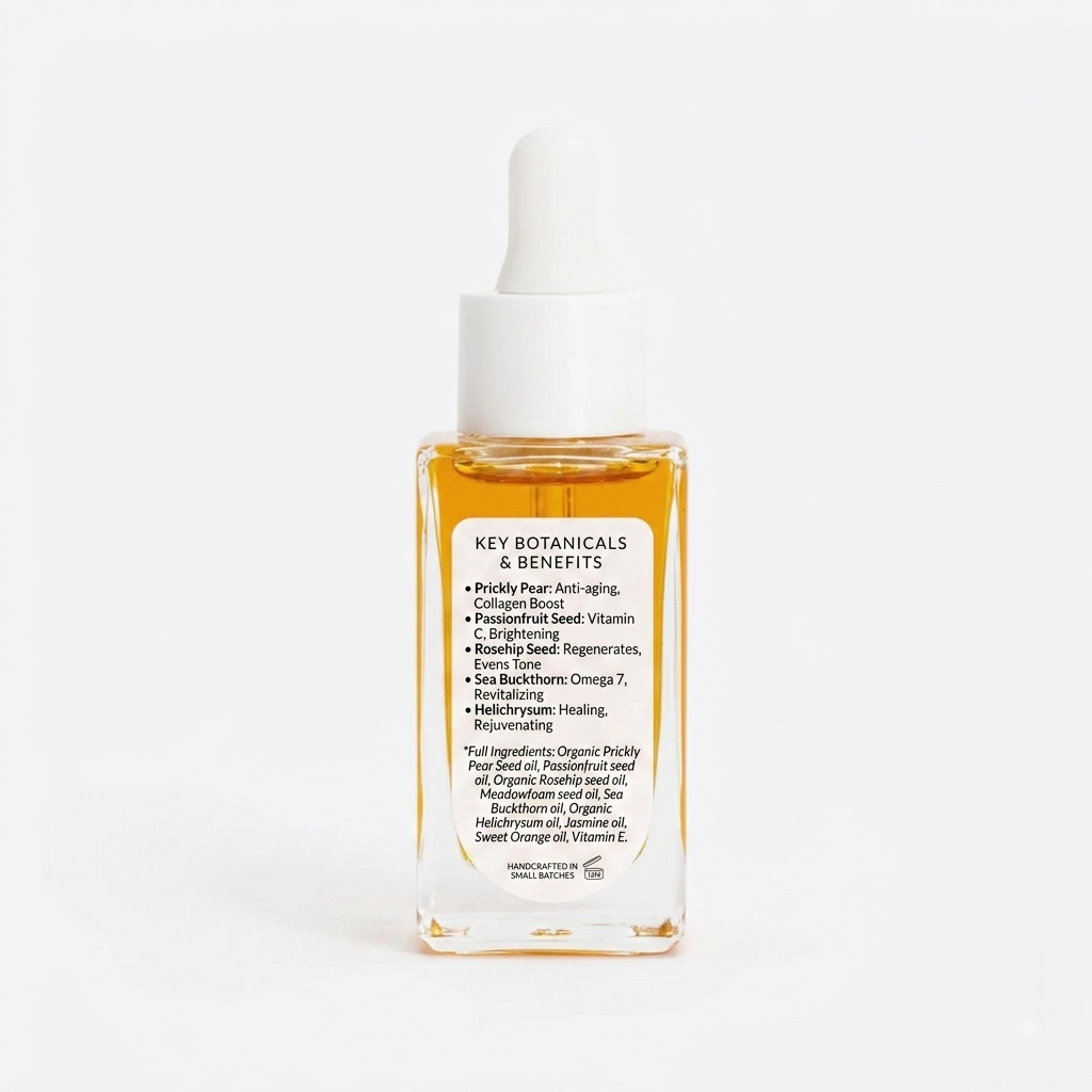 A clear glass dropper bottle of Key Botanicals & Benefits Picky Pearl Anti-aging serum with amber-colored liquid inside, featuring a white dropper cap and a white label with black text, set against a clean white background.