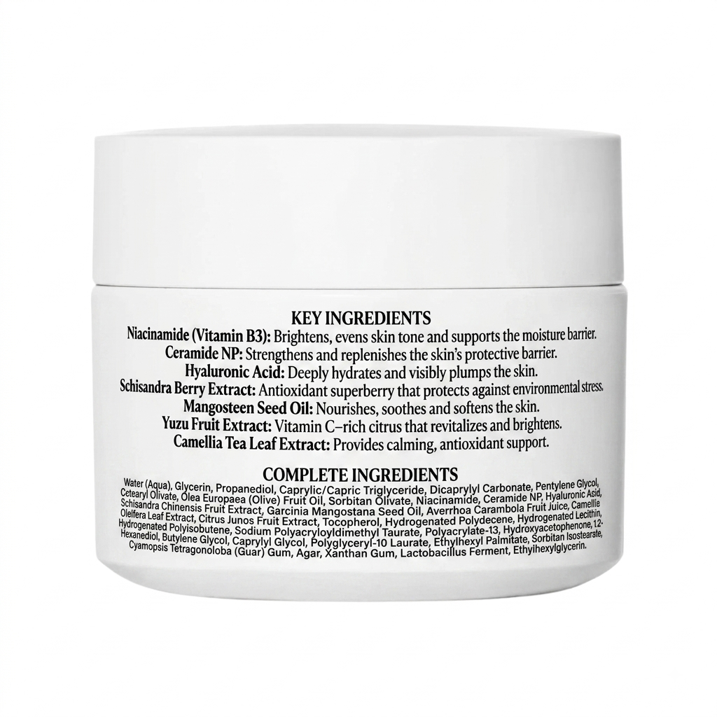 White jar of Nusa Holistick Selama moisturizer on a white background