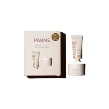 PAUME skincare product set including a box, tube, and jar on a white background