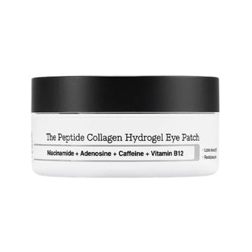 The Pharmacy Lab Peptide Collagen Eye Patches – product jar on a white background showing Niacinamide, Caffeine, and Vitamin B12 formulation.