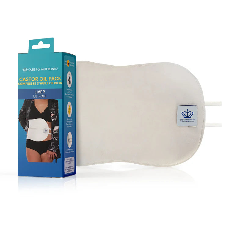 White castor oil pack with packaging on a white background