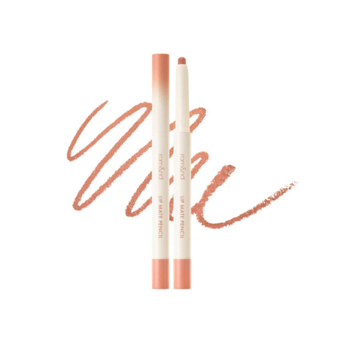 Two lip pencils with orange and white color on a white background