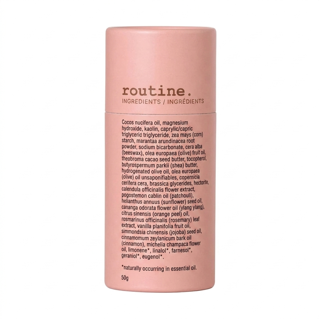 Pink deodorant container labeled 'routine. sexy sadie' on a white background
