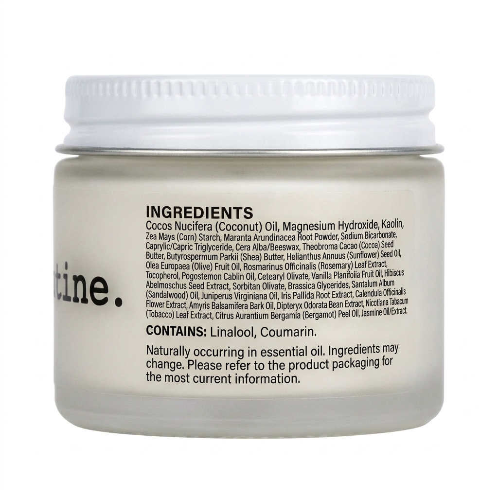 Jar of cream with a list of ingredients on a white background