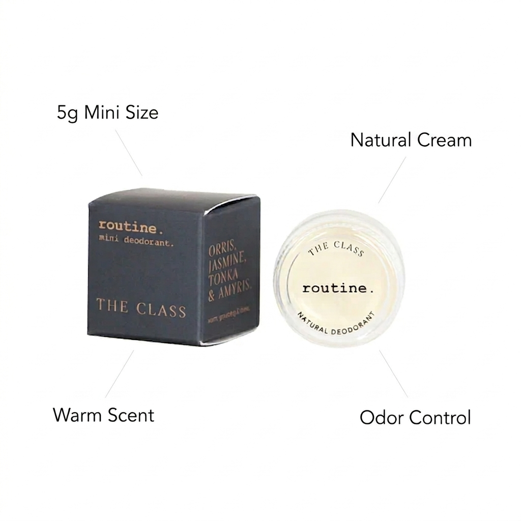 Deodorant packaging with 'routine' branding on a white background