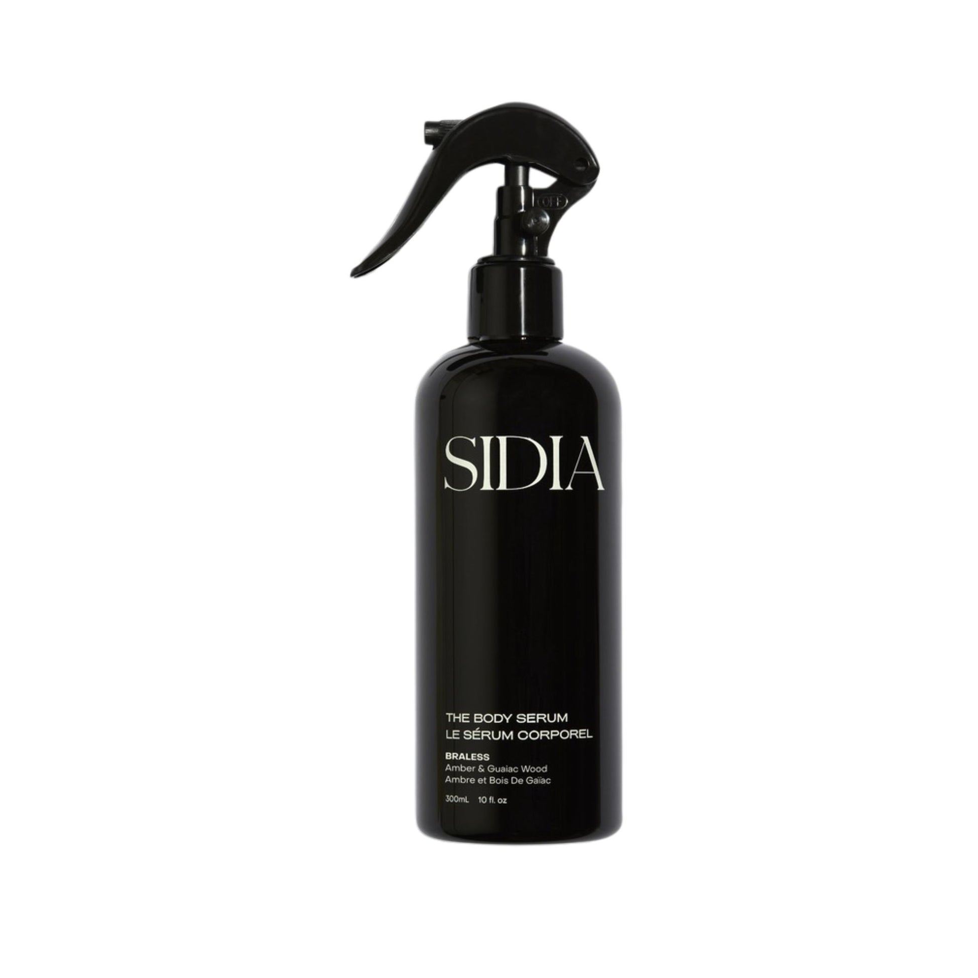 Black serum bottle with 'SIDIA' branding on a white background
