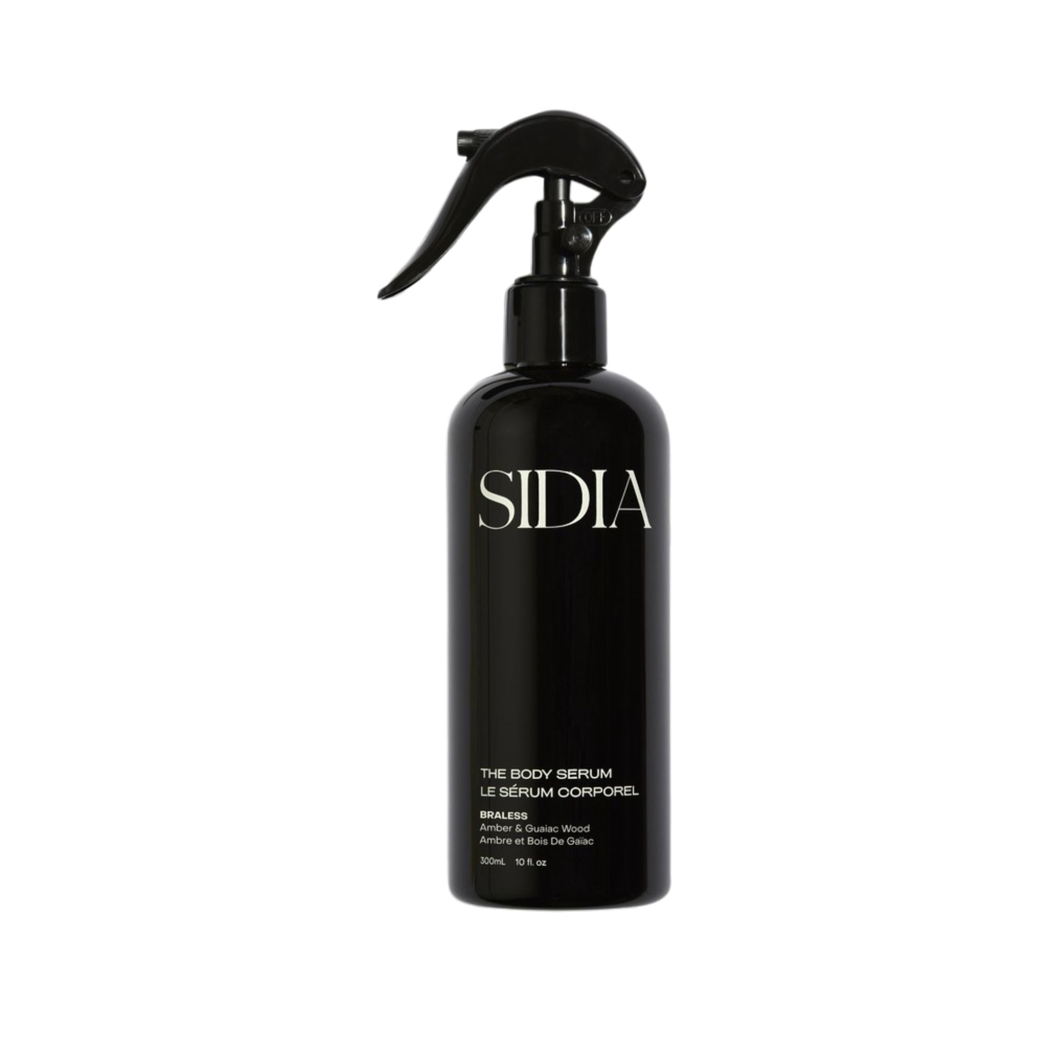 Black serum bottle with 'SIDIA' branding on a white background