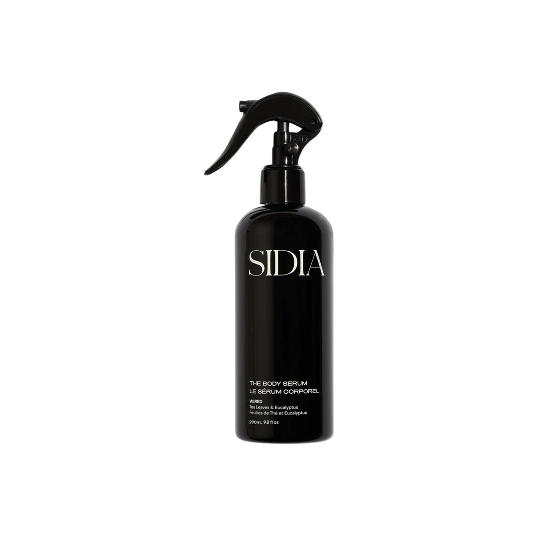 Black spray bottle with 'SIDIA' branding on a white background