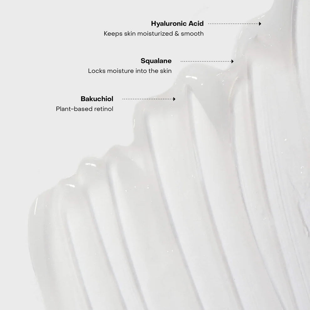Skincare product with labeled ingredients on a white background