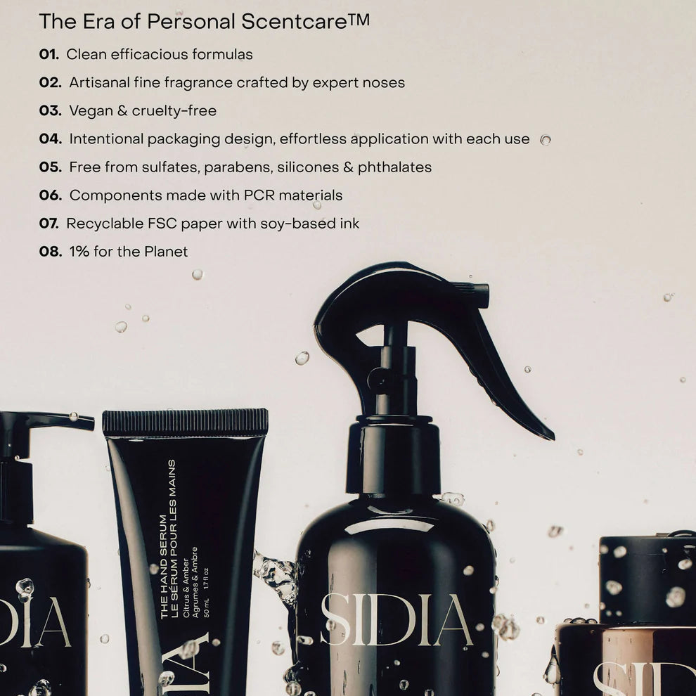 SIDIA personal care products with brand name on a light background