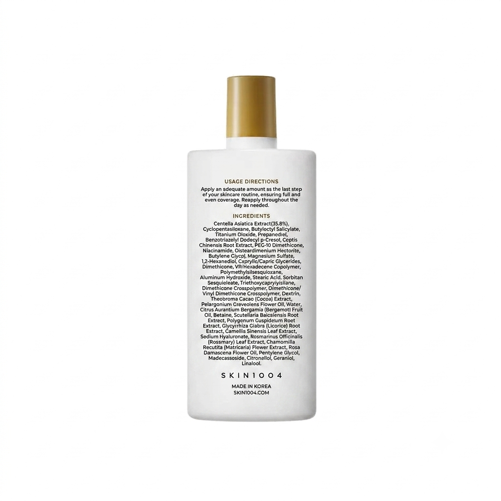 White bottle with gold cap labeled 'Madagascan Centella' on a white background