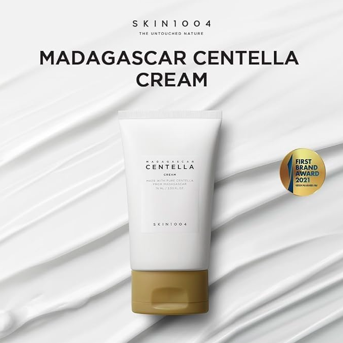 SKIN1004 Madagascar Centella Cream on a white background with a First Brand Award badge.