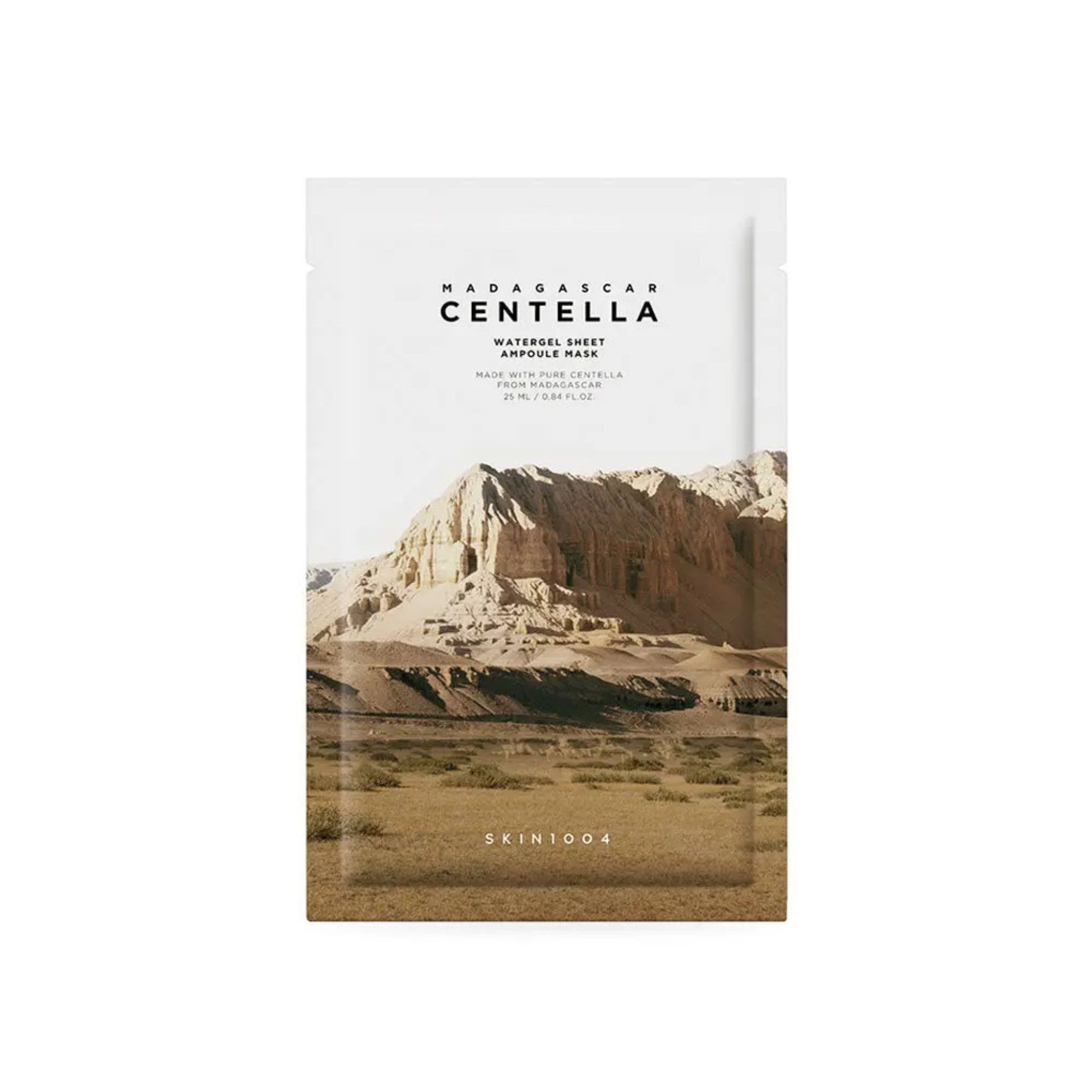 Product packaging with mountain landscape and 'Madagascar Centella' text on a white background