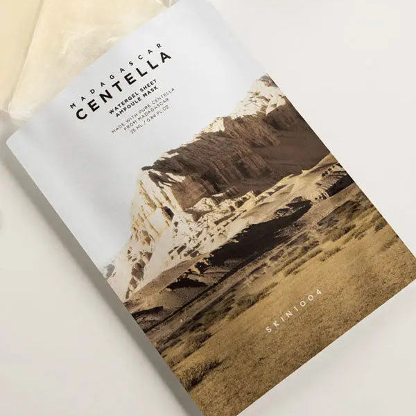 Product packaging with mountain design and text on a light background