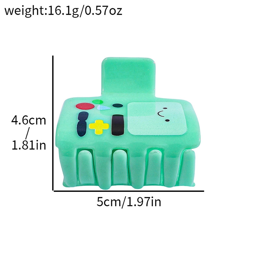 Green toy with measurements on a white background