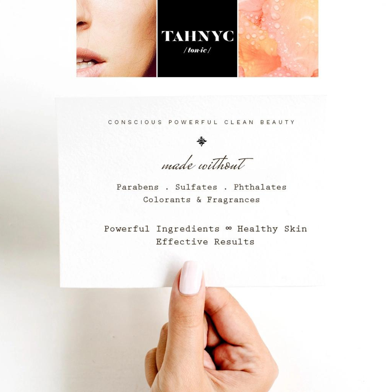 Product packaging with a hand holding it, featuring the brand 'TAHNYC' on a white background.