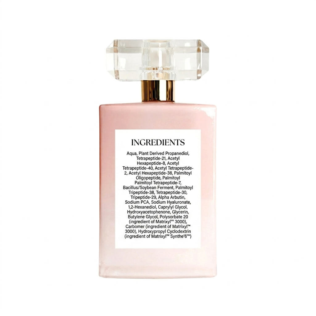 Skincare bottle with clear cap and pink body on a white background