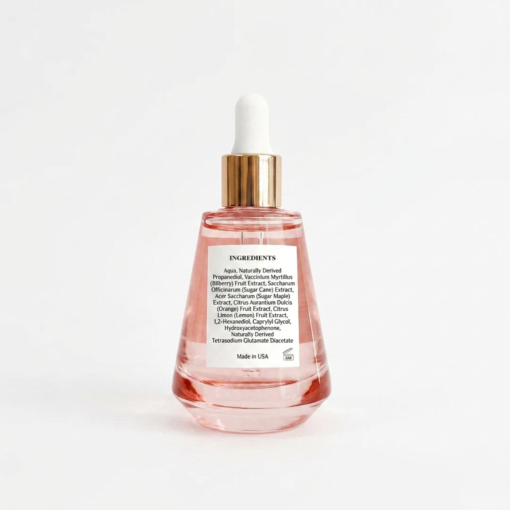 A bottle of TAHNYC Serum Water with a white dropper cap, featuring a gold collar and a white label with black text, set against a plain white background.