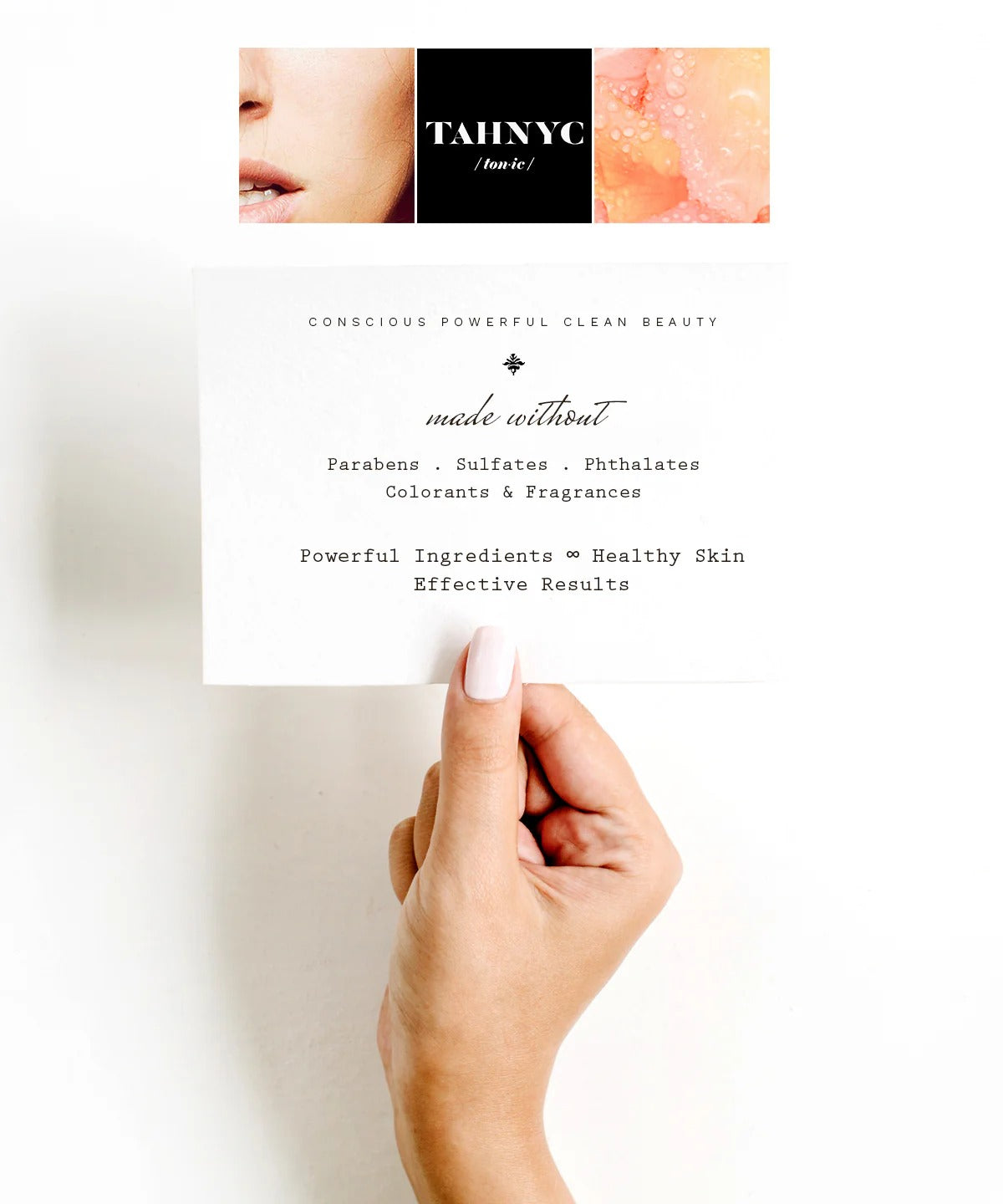 TAHNYC clean beauty card showing product made without parabens, sulfates, or fragrance – The Pharmacy Lab