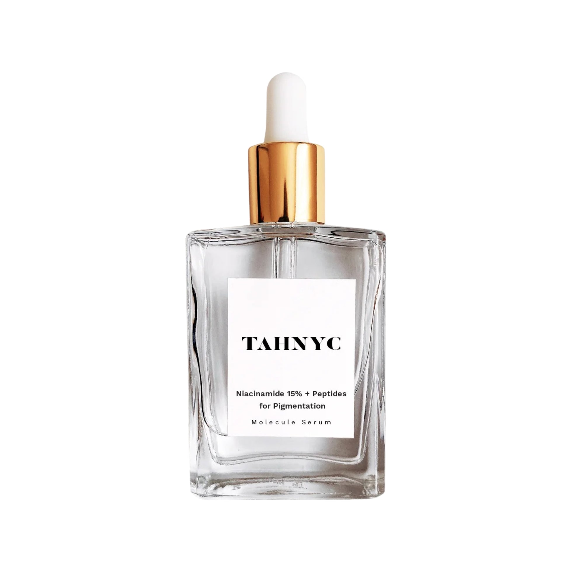 TAHNYC Niacinamide 15% + Peptides Serum clean studio image highlighting glass packaging – The Pharmacy Lab