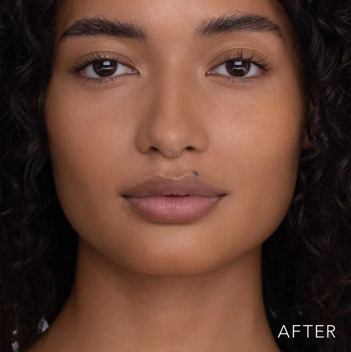 Close-up of a person with dark hair and brown eyes, labeled 'AFTER'.