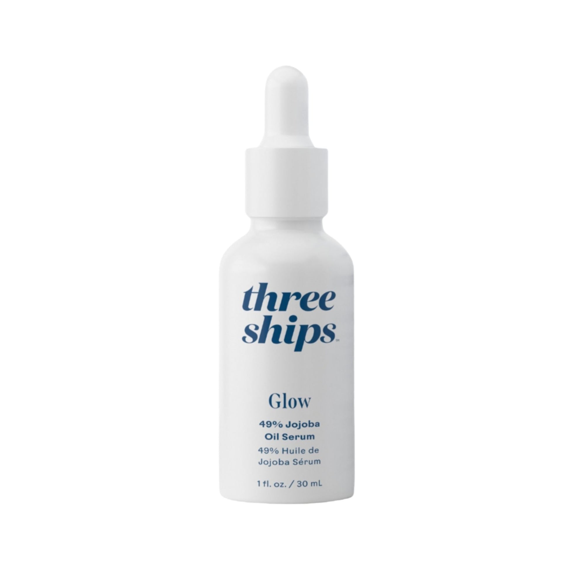Three Ships Glow oil serum bottle on a white background
