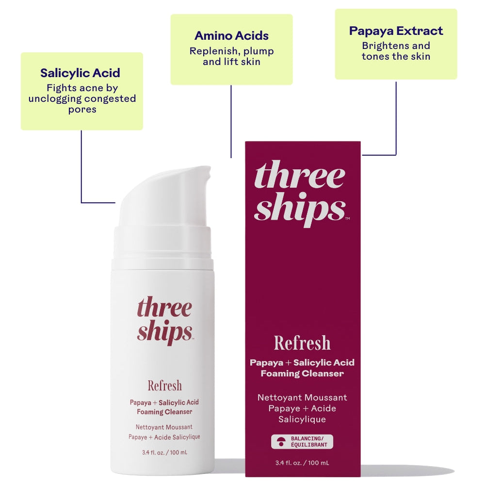 Three Ships Refresh Foaming Cleanser with packaging on a white background