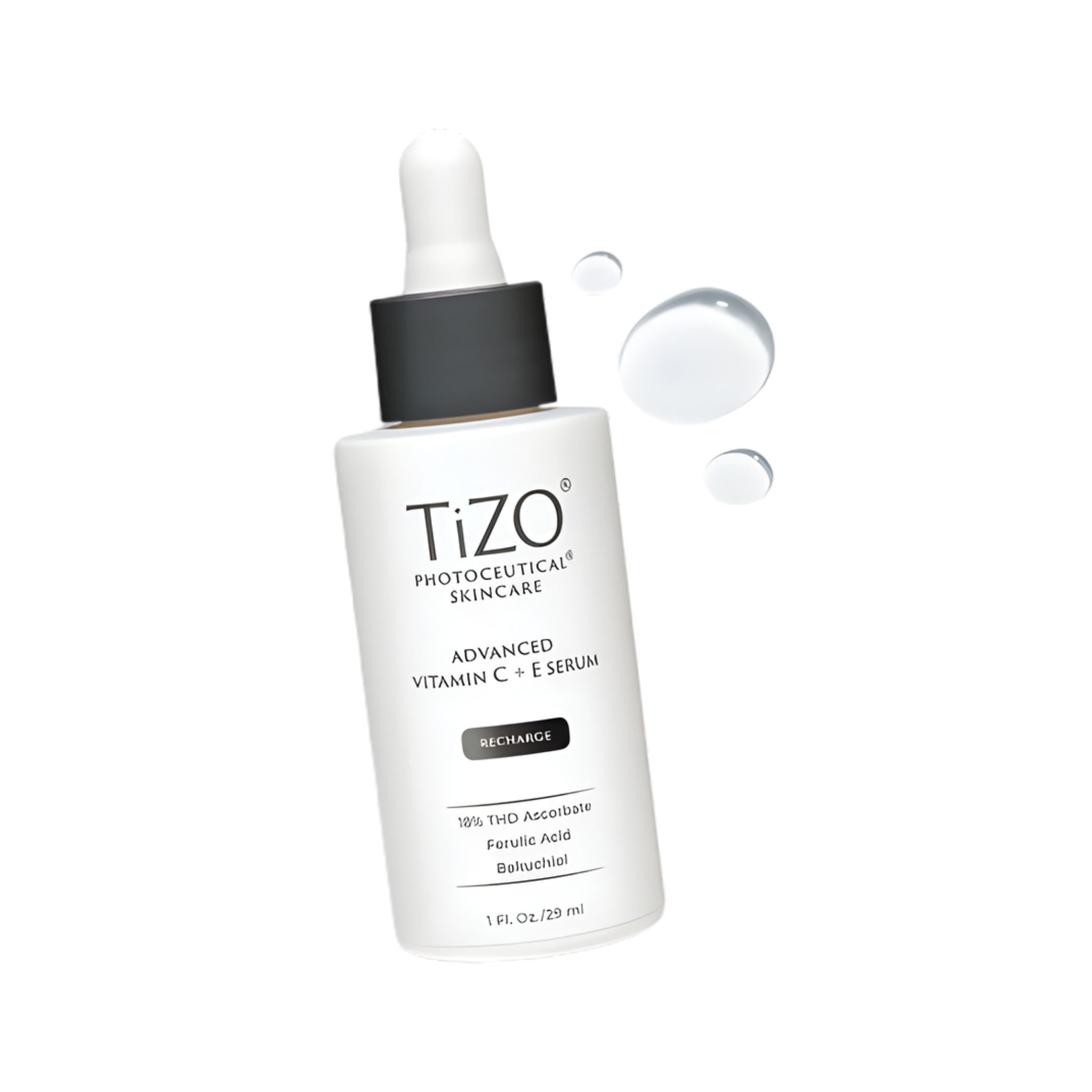 Tizo skincare serum bottle with dropper on a white background