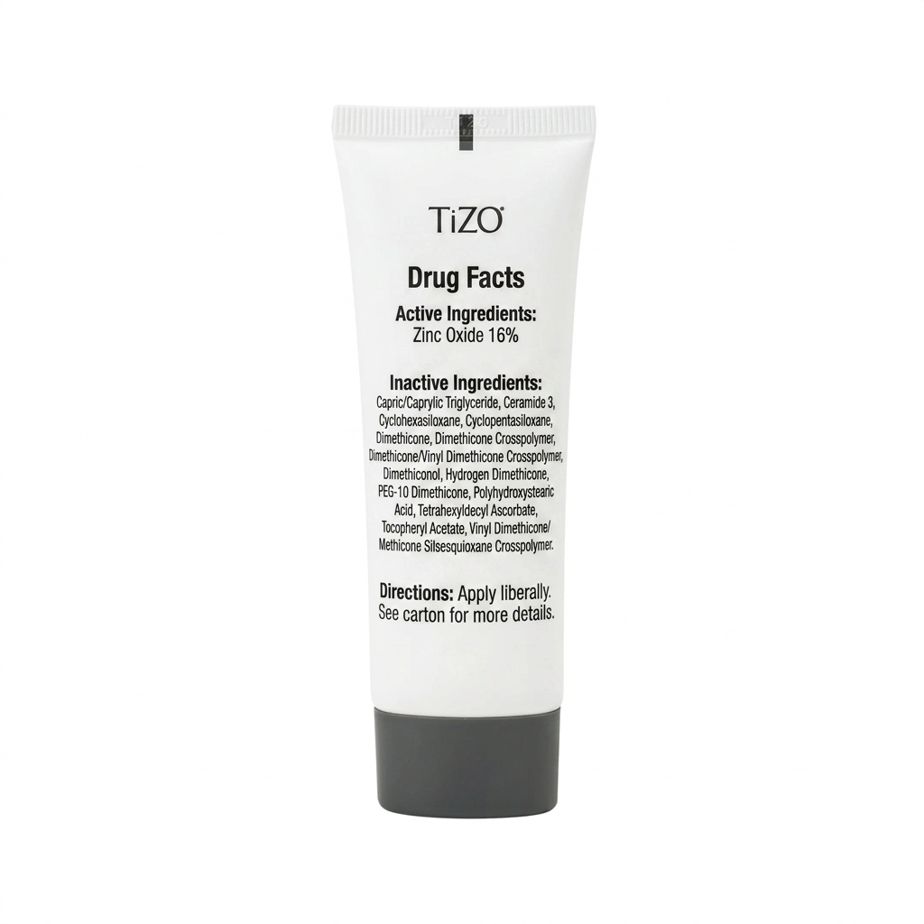 Tizo sunscreen tube with label on a white background