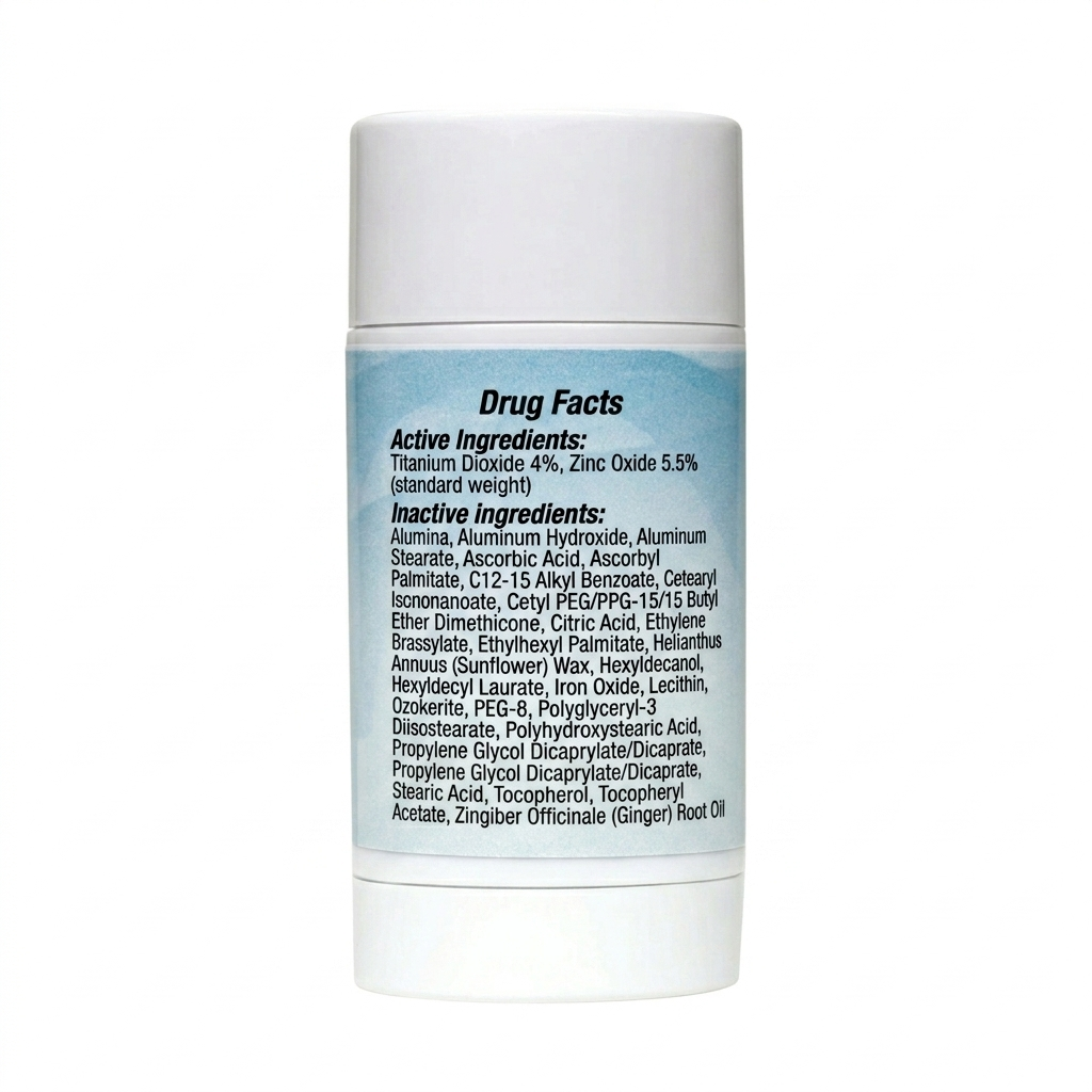 Skincare product with label showing drug facts on a white background