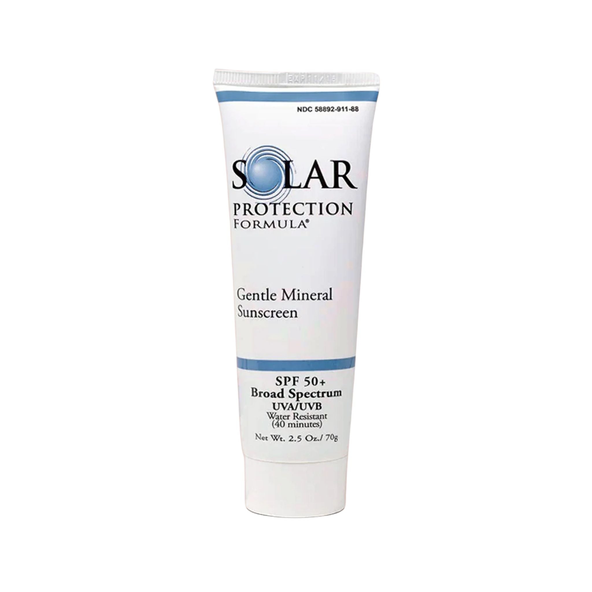 Tube of Solar Protection Formula sunscreen on a white background