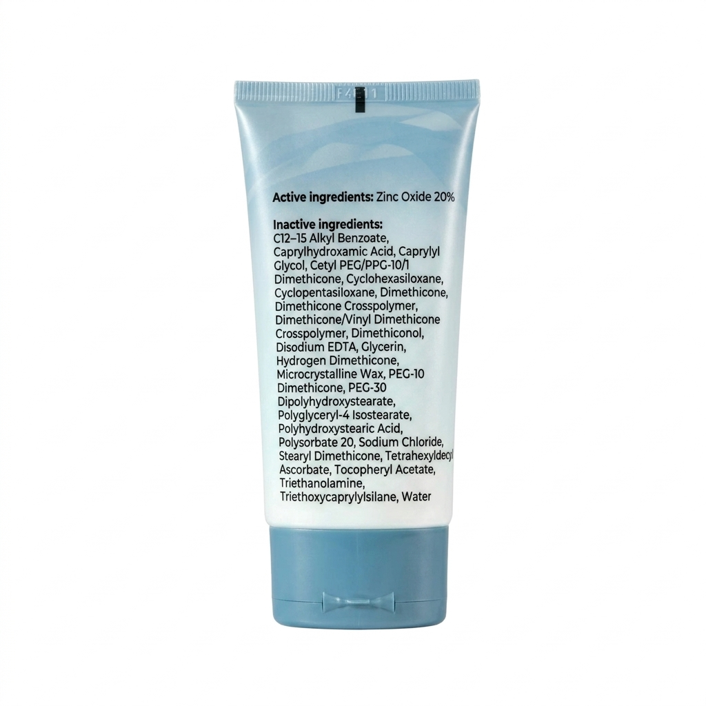 Blue skincare tube with white label on a white background