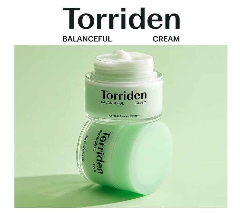Two jars of Torriden Balanceful Cream on a light green background