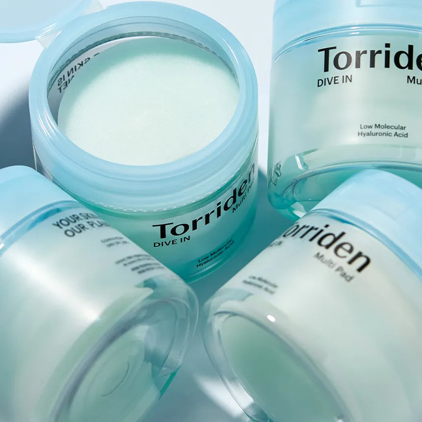 Torriden multi pads with blue and white packaging on a light background