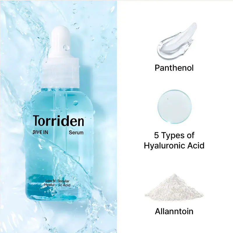 Torriden serum bottle on a white background