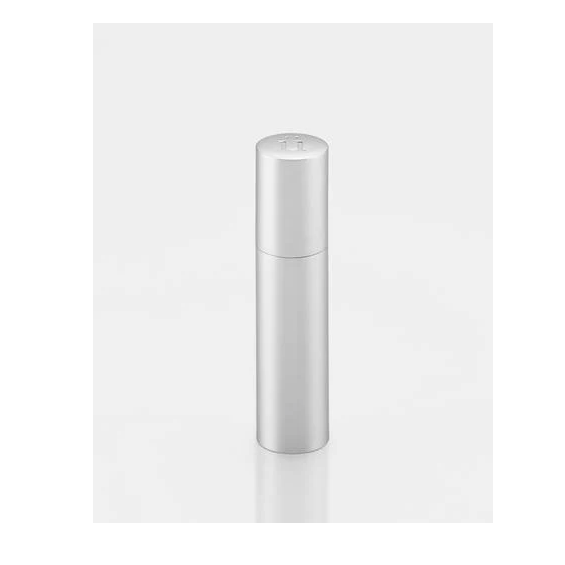 Silver cylindrical object on a white background