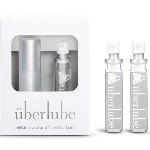 uberlube refillable case with two inserts on a white background