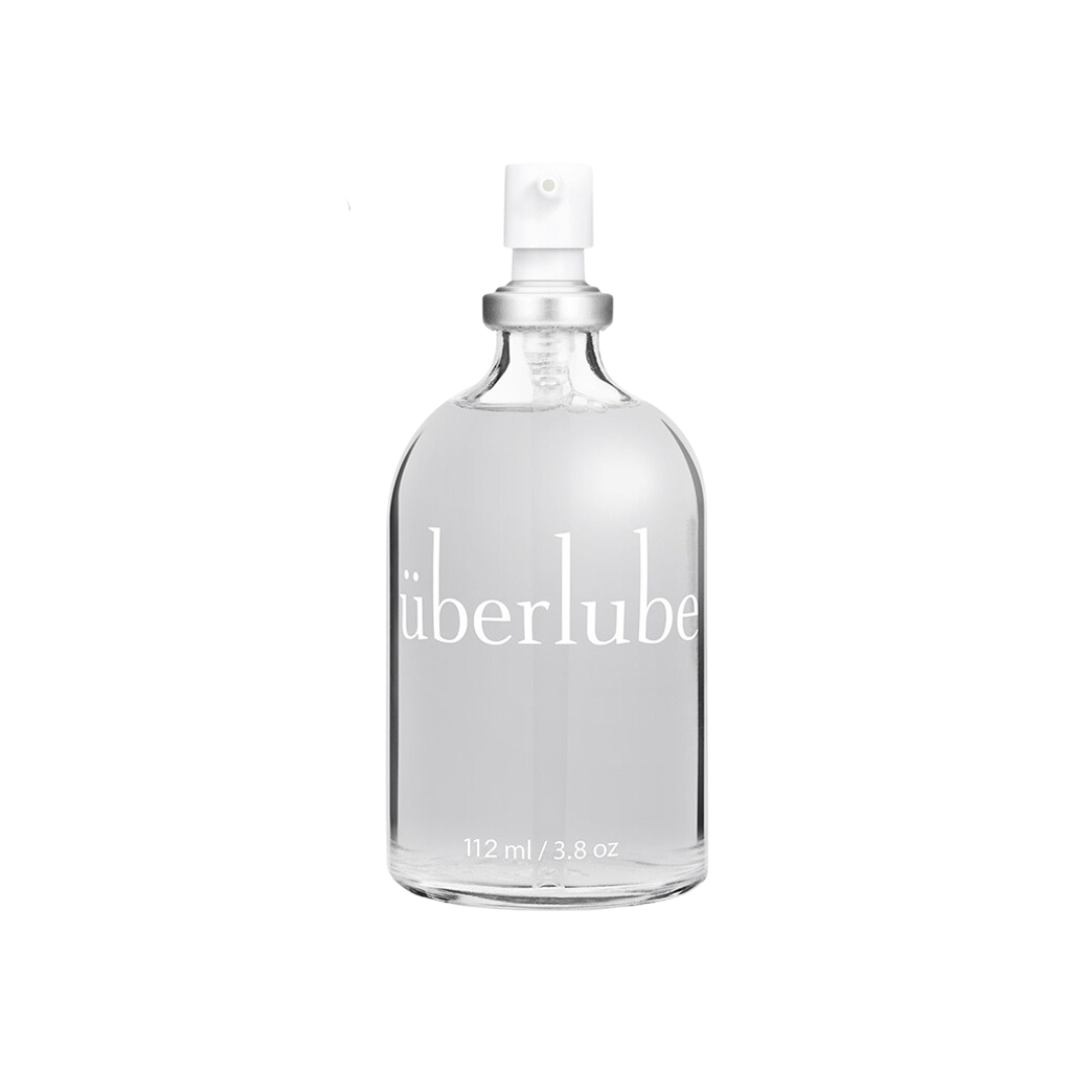 UberLube Silicone Lubricant 112mL glass bottle from The Pharmacy Lab with clear pump packaging on a white background.