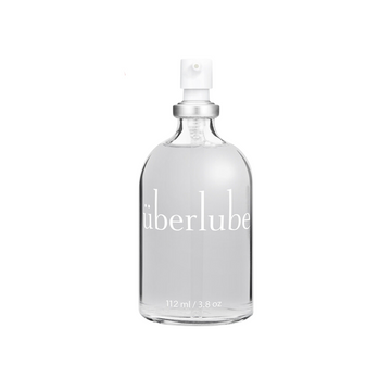 UberLube Silicone Lubricant 112mL glass bottle from The Pharmacy Lab with clear pump packaging on a white background.