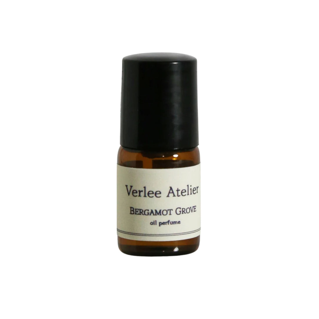 Small perfume bottle labeled 'Verlee Atelier Bergamot Grove' on a white background