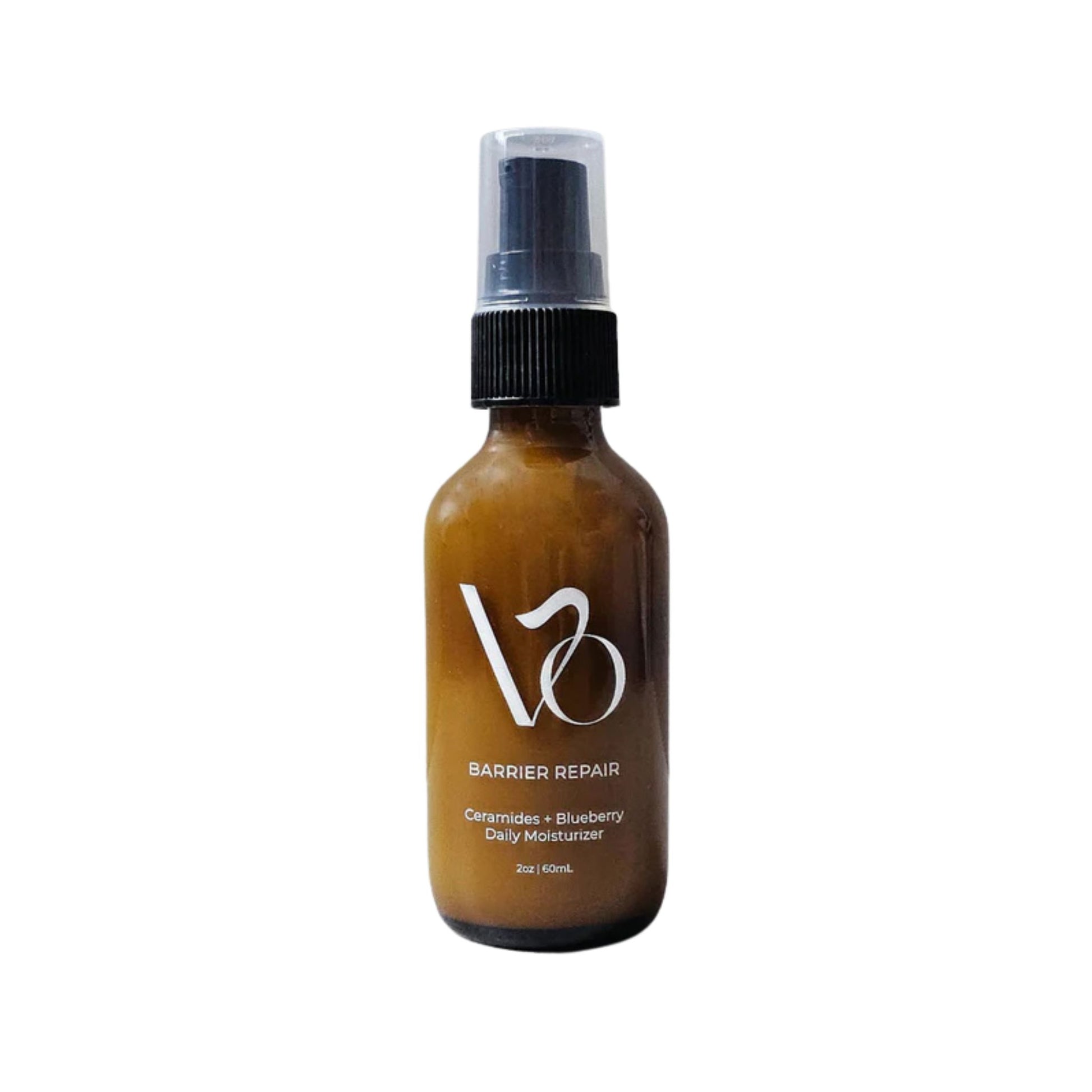 Brown bottle with spray nozzle labeled 'VO Barrier Repair' on a white background