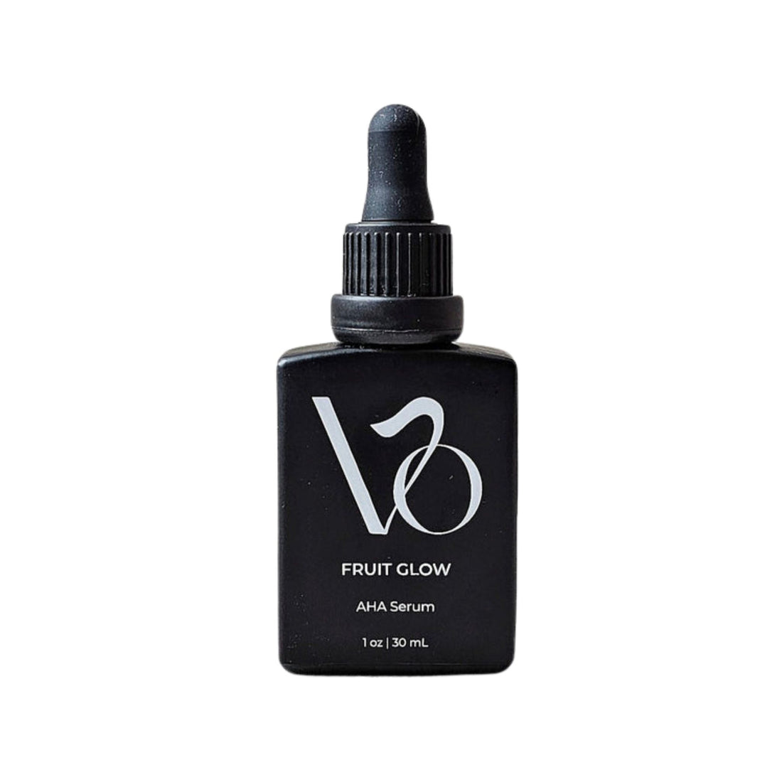 Black serum bottle with dropper labeled 'V30' on a white background