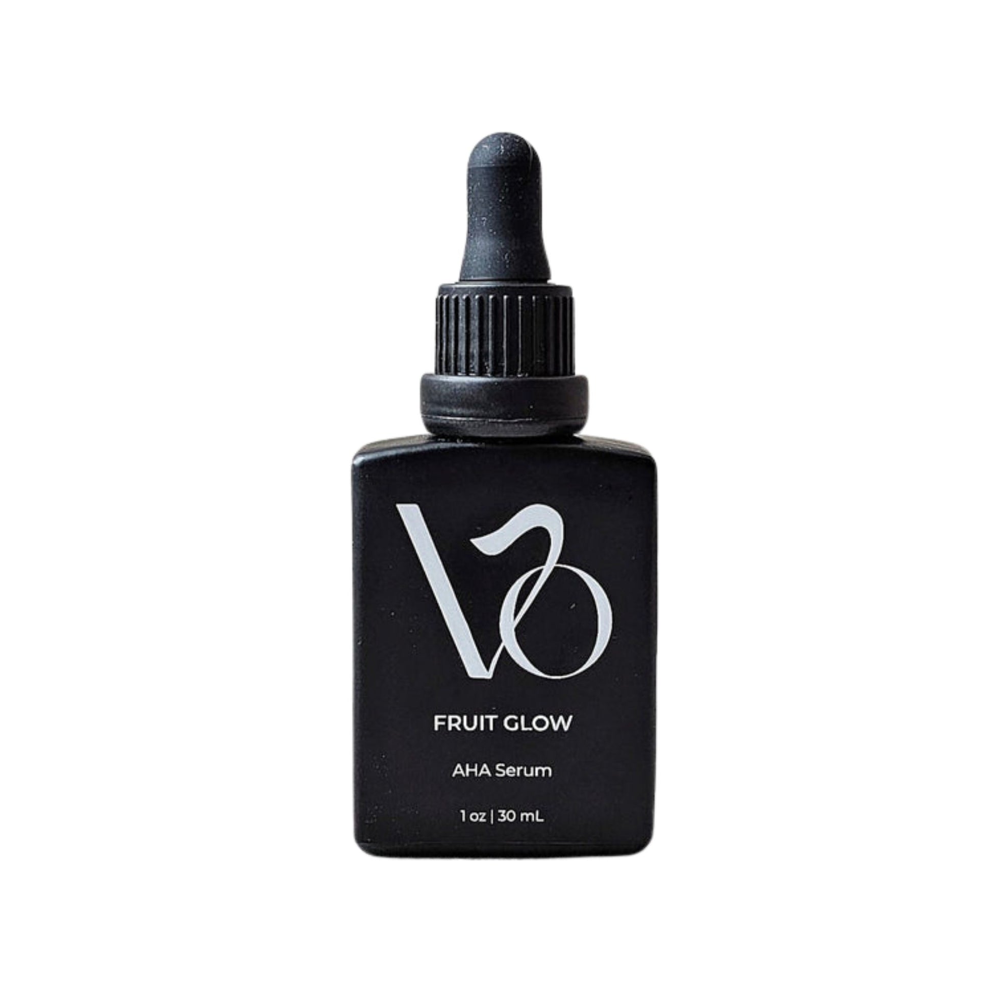 Black serum bottle with dropper labeled 'V30' on a white background
