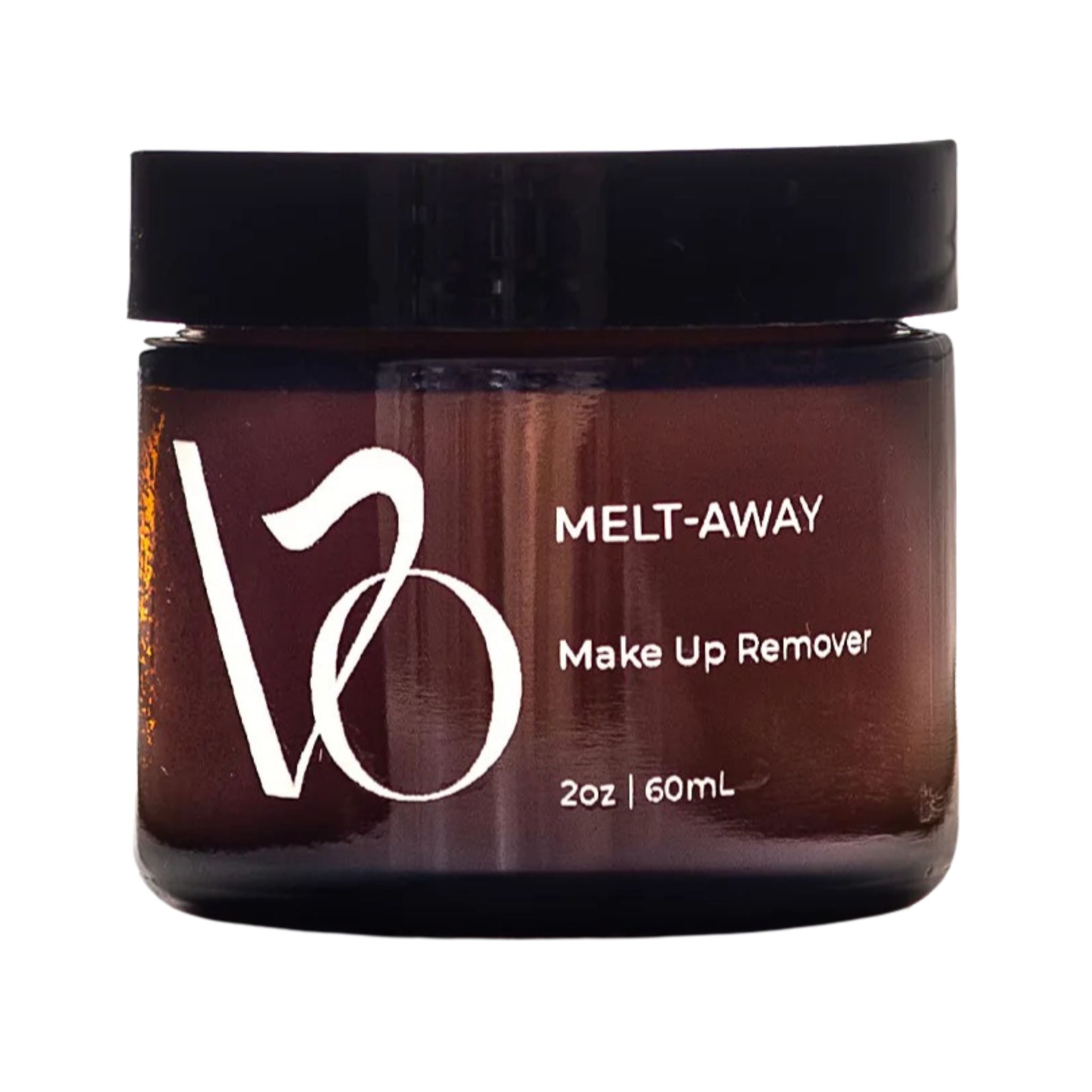 Makeup remover jar with 'Melt-Away' text on a white background