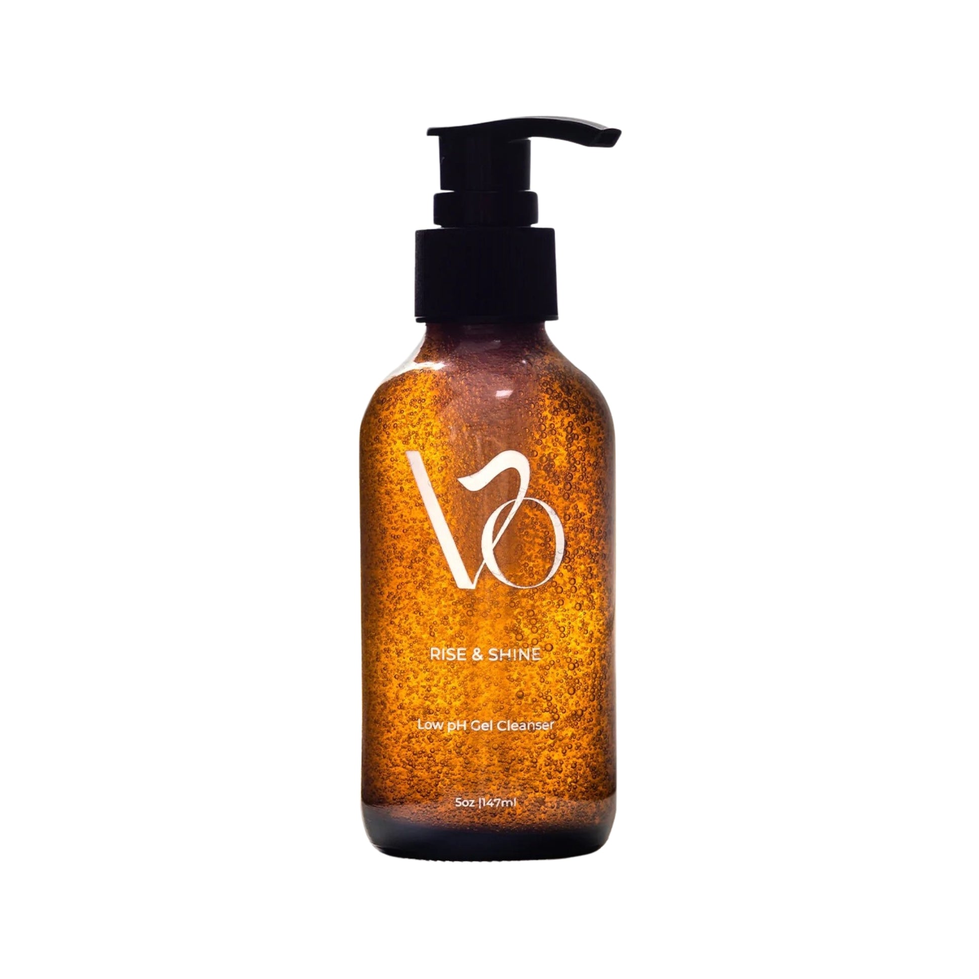 Brown bottle with pump and 'VO' logo on a white background