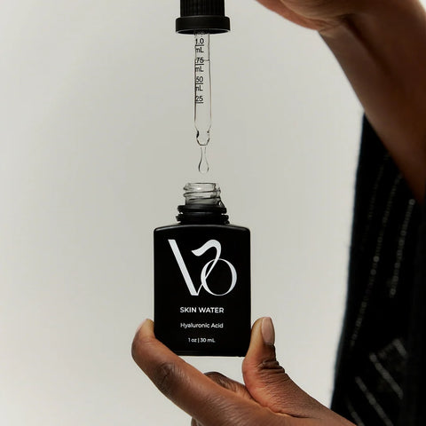VO Beauty Skin Water 2% Hyaluronic Acid Serum – dropper dispensing lightweight hydrating serum for plump and glowing skin.