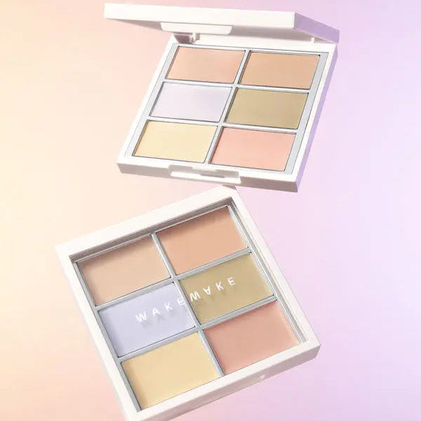 Makeup palette with six different shades on a white background, featuring the brand 'WAKEMAKE'.
